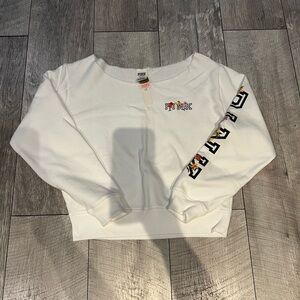 PINK Victoria's Secret White Cropped Sweatshirt
